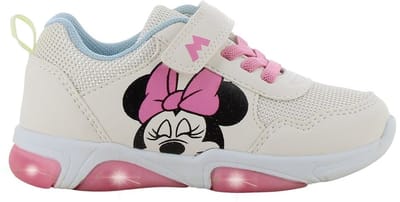 Disney Minnie - Schoenen voor meisjes met lichtjes - Minnie Mouse Sneakers voor kinderen met klittenband - Lichtgevende kindersneaker - Maat 24 - Beige