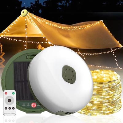 Lichtsnoer op zonne-energie oprolbaar met afstandsbediening - 10 meter - draagbare lichtketting voor feest, camping, reizen Traphekje Oprolbaar