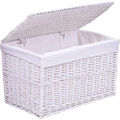 Grote Witte Rietenen Wasmand Kist 160L met Linnen Voering