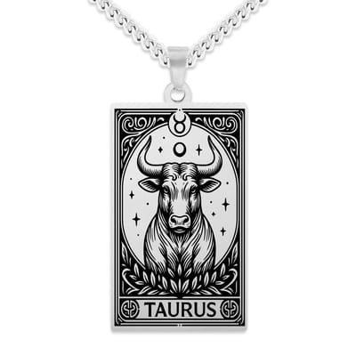 Sterrenbeeld Stier (Taurus) Ketting Zilverkleurig - Zodiac in de stijl van Rider-Waite Tarot - Roestvrij Staal / Stainless Steel - 60cm - Pax Amare