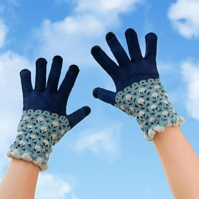 Gants Mignons Vintage Colorés à Fleurs Tricotés à la Main Femmes Fille Épais Laine Chaud Gant Hiver Ski Ride Coupe-vent Moufles One Size blue