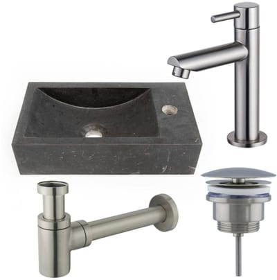 FugaFlow Eccelente Arredo fonteinset - 22x40x10cm - 1 kraangat - rechts - natuursteen - fonteinkraan RVS geborsteld - donker -