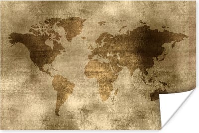 Poster 30x20 cm - Wereldkaart - Antiek - Bruin - Posters - Kamer decoratie - Wanddecoratie woonkamer - Muurdecoratie slaapkamer