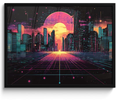 Poster in lijst - Fotolijst 70x50 cm - Posters - Stad - Gebouwen - Zon - Geel - Posterlijst zwart - Decoratie - Wanddecoratie woonkamer - Muurdecoratie slaapkamer