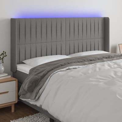 vidaXL - Hoofdbord - LED - 203x16x118/128 - cm - stof - donkergrijs