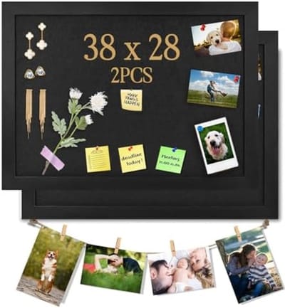 PromoHome Dubbele Prikbord Set met Houten Omlijsting - 38x28 cm