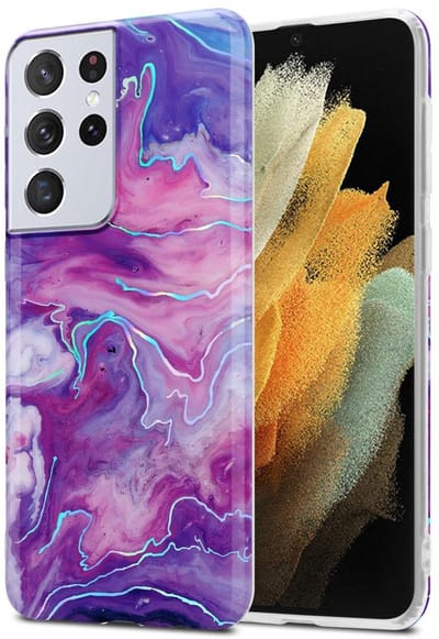 Cadorabo Hoesje geschikt voor Samsung Galaxy S21 ULTRA in Paars Roze Marmer No. 19 - Beschermhoes gemaakt van TPU siliconen Case Cover met mozaïek motief