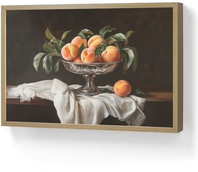 Wandlamp 60x40 cm - Oplaadbaar - Stilleven - Perziken - Vintage - Wandlampen binnen woonkamer - Slaapkamer lamp - Decoratieve nachtlamp - Vloerlamp draadloos