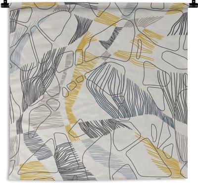 Wandkleed - Wanddoek - Line Art - Jungle - Patronen - Goud - 90x90 cm - Wandtapijt