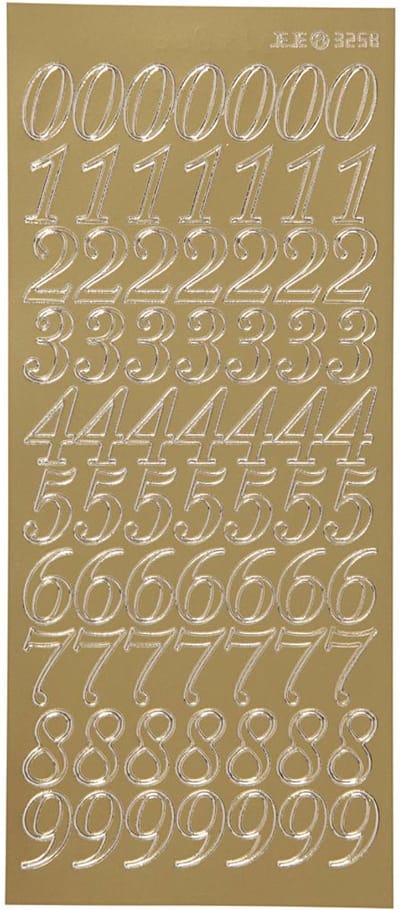 Stickers, cijfers, vel 10x23 cm, goud, 1 vel