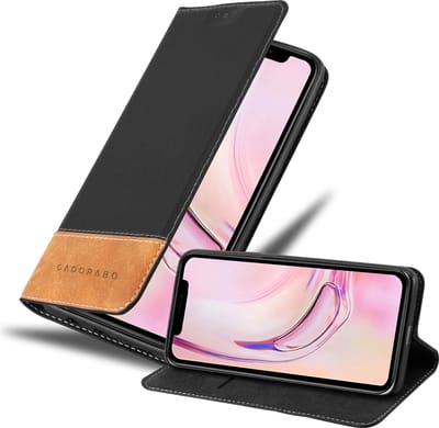 Cadorabo Hoesje geschikt voor Apple iPhone 13 MINI in ZWART BRUIN - Beschermhoes met magnetische sluiting, standfunctie en kaartvakje Book Case Cover Etui