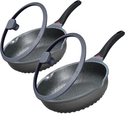Hakal - Pannenset - Hapjespan Ø30cm & 3-in-1 - Wokpan Ø28cm met Deksel - Greblon Antiaanbaklaag - Inductie Geschikt - Grijs
