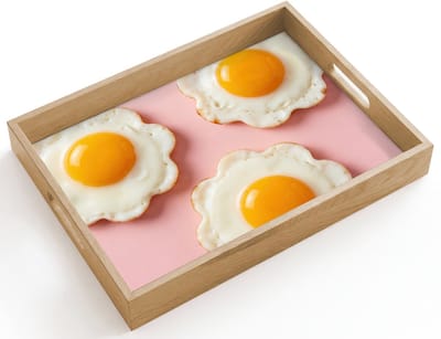 Dienblad hout 40x30 cm - Schootdienblad - Eieren - Bloem - Roze - Borrelplank rechthoek - Plateau dienbladen