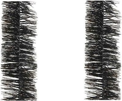 Decoris kerstslinger - 2x - zwart - 270 x 7 cm - folie/tinsel - lametta kerstboomversiering