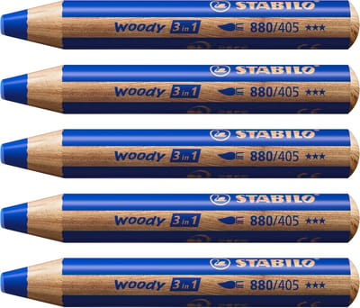STABILO Woody 3 in 1 - Multitalent Potlood - Ultramarijn - Doos Met 5 Stuks