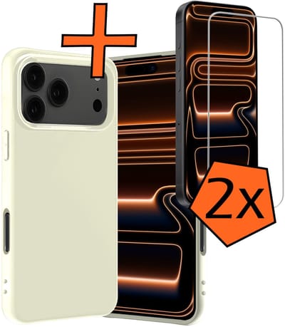 Hoes - Met 2x Screenprotector - Geschikt voor Apple iPhone 17 Pro - Sterk & Shockproof - Back Cover - Siliconen Case - Telefoon Hoes - Wit