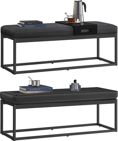 Bank – Hocker – Met omkeerbaar blad – Metalen frame – Zwart