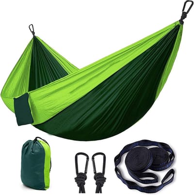 Lichte Dubbele Camping Hangmat voor 2 Personen met Sterke Boombanden - Sneldrogend & Draagbaar voor Buiten, Reizen en Tuin
