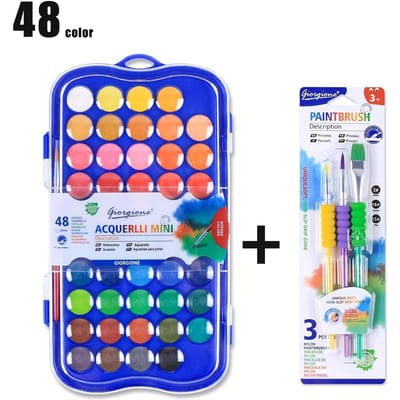 1 stuks 36/48 kleuren Aquarelset voor Creatieve Volwassenen Drie Penselen Kleurrijke en Uitwasbare Aquarellen In Een Draagbare Koffer en Kunstbenodigdheden voor Alle Leeftijden 48colors