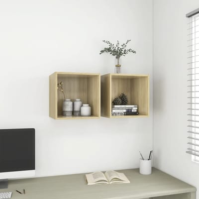 vidaXL - Wandkasten - 2 - st - 37x37x37 - cm - bewerkt - hout - sonoma - eikenkleurig