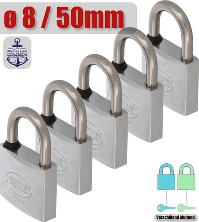 AMIG Hangslot met Sleutel RVS Ø8/50mm - Standaard Beugel Buiten 5 Stuks