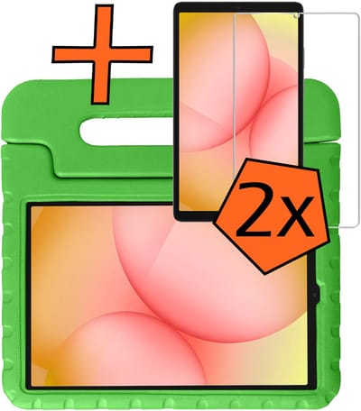 Hoesje - Geschikt voor Samsung Galaxy Tab A11 - Met 2x Screenprotector - Kinderhoes Shockproof Bumper - Kidsproof Case - Tablet Hoes - Kinder Hoes Cover - Groen