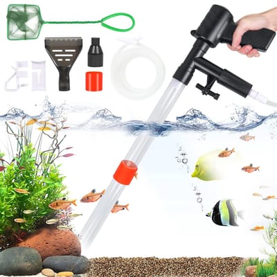 Aquarium-grindreiniger, snelle waterwisselaar met luchtdrukknoop, aquariumsifon, waterwisselaar, zandreiniger, aquariumsifon-stofzuiger met aquariumnet voor waterverversing, zandwassen