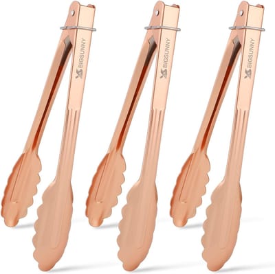 23 cm keukentang voor koken en serveren, roestvrij staal aluminium, 3 stuks (rosé goud)