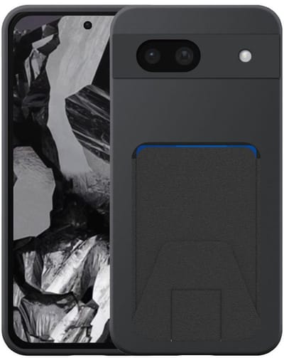 Geschikt voor Google Pixel 8A Telefoonhoesje met Verstelbare Leren Pasjeshouder - Flexible Back Cover Case Siliconen TPU with Adjustable Leather Cardslot - Zwart - Smartphonica geschikt voor Google Pixel 8A