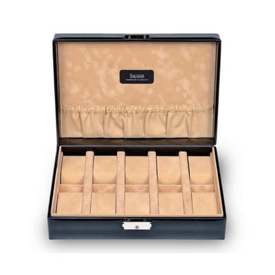 SACHER horlogekast voor 10 horloges/New Classic/zwart/Handgemaakt in Duitsland/Sieradenopberger