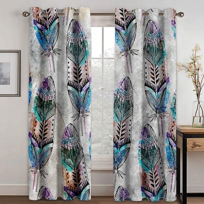 Grijze Elegante Veren Gordijnen Slaapkamer Oogjes Gordijnen voor Woonkamer Keukengordijn Luxe Jaloezieën voor Ramen 100W160H(CM)40x63in&Hook