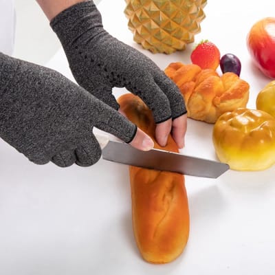 Reuma handschoenen - Compressiehandschoenen - Voor artritis, halve vinger compressiehandschoenen - Gewrichtsverzorgingshandschoenen - Antislip handschoenen - Fiets handschoenen - Beschermende handschoenen - Unisex - Grijs - Maat M