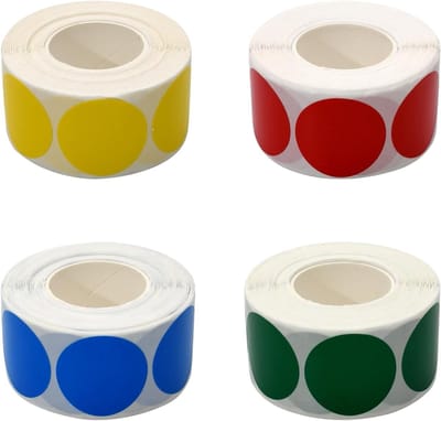 Kleurige Zelfklevende Dots Stickers - 4 Rollen Rood, Geel, Groen, Blauw - Waterdichte en Verwijderbare Ronde Labels voor Codering en Organisatie - 500 Stuks