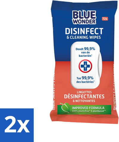 Blue Wonder Desinfectie Reiniger Doekjes 72 stuks per verpakking - Voordeelverpakking - 2 stuks