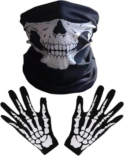 Skelet Handschoenen en Schedel Gezichtsmasker voor Volwassenen - Halloween Kostuum en Feestaccessoires in Zwart-Wit, Verkrijgbaar in 2 Maten