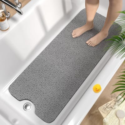 Antislip badmat 100x40cm, extra lange antislip douchemat, zachte PVC loofah antislip badmat, snel drogende badmat, zonder zuignap, grijs