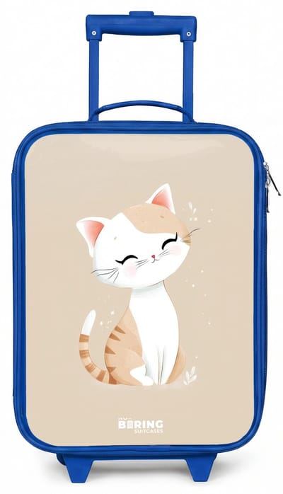 NoBoringSuitcases.com® - Kinderkoffer blauw - Kindertrolley jongen - Kitten in de kleuren beige en wit - Koffer kind lichtgewicht - Reiskoffer trolley voor kinderen - Koffertje met lichtgevende wieltjes - Rolkoffer