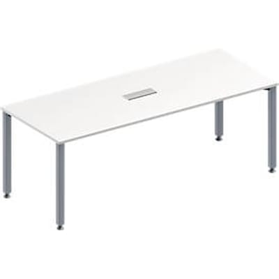 Schäfer Shop Genius Vergadertafel MODENA FLEX, in hoogte verstelbaar, rechthoekige vorm, 3-voudige contactdoos, 4-poot vierkante buis, B 2000 x D 800 mm, wit