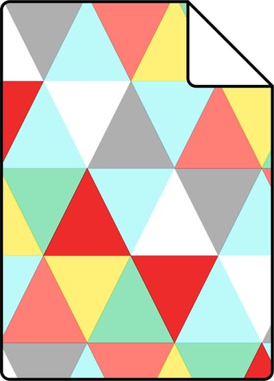 Proefstaal ESTAhome behang driehoekjes rood, geel en blauw - 26.5 x 21 cm - 138715-S