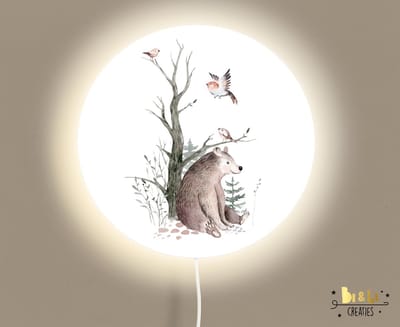 Wandlamp rond forest beer-bos-beer-lamp-sfeerverlichting-kinderkamerdecoratie-bosdieren-woonaccessoires