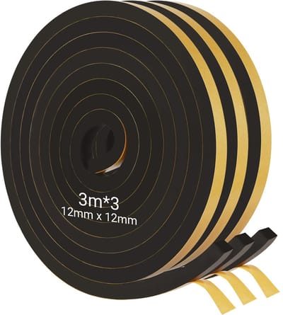 SnelShoppen - 3 Rollen 3m Zelfklevende Zwarte Foam Tape - Sealing Tape voor Keuken, Badkamer en Oude Gebouwen - 12mm Breed, 12mm Dik - Ideaal voor Hob