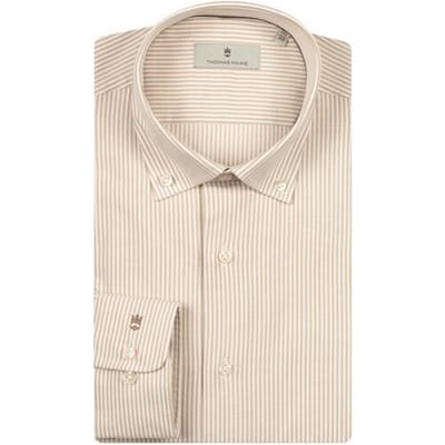Thomas Maine Overhemd Torino Button-Down Brushed Oxford Stripe Zand / male