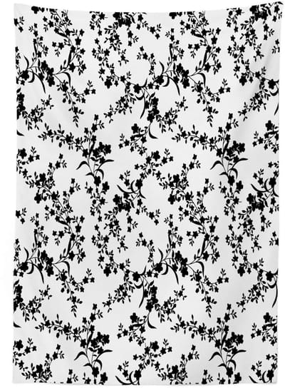 Abakuhaus – Tafelkleed 140x240 cm – Barokke bloem wit-zwart, satijn