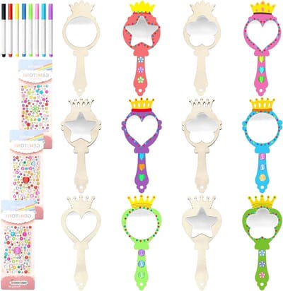 Houten Prinsessen Spiegels - Knutselspiegel Set - Creatief Knutselen - Inclusief Markers - 12 Stuks - Niet Van Toepassing