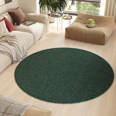 Tapiso Nizza Rond Vloerkleed Groen Antislip Waasbaar Laagpolig Tapijt Kleed Maat- 80x80
