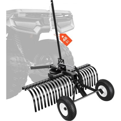 VEVOR gazonmaaier hooihark 1219 mm, hooihark met 24 tanden, aan te trekken gazonhark voor ATV-grasmaaiers en -tractoren, hoogte- en hoekverstelling, krachtige verticuteerder voor bladeren en ander vuil.