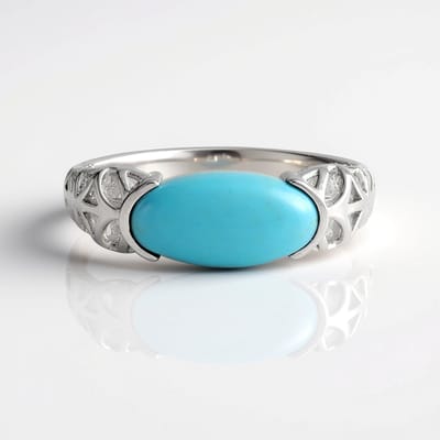 Cavill - Verstelbare Zilveren Ring - 925 Gerhodineerd Zilver - 1,8 Karaat Sleeping Beauty Turkoois Ovaal Cabochon - Filigraan Elegant Design