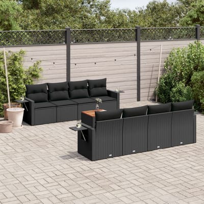 vidaXL - 9-delige - Loungeset - met - kussens - poly - rattan - zwart
