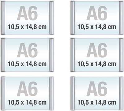 6 pack A6/Bewegwijzeringsborden met Klikprofiel /formaat 10,5x 14,8cm/wegwijs bordjes/aluminium deurbordjes/naambordje kantoor/route bordje/aanwijs bordje/zelfklevend/verwijs bord/ informatie bord.