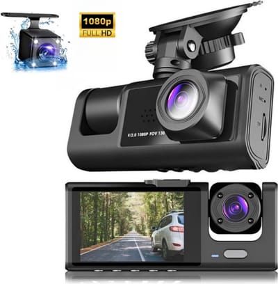 Dashcam met drie lenzen, dubbele opname voor en achter, 1080p Full HD (met 256 GB geheugenkaart)